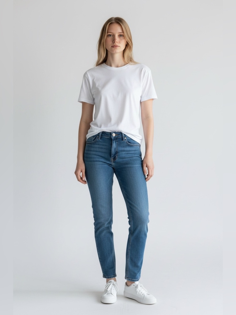 DISH + DENIM Women's Mid Wash Straight-Leg Jeans 26 cigarette ankle blue pant